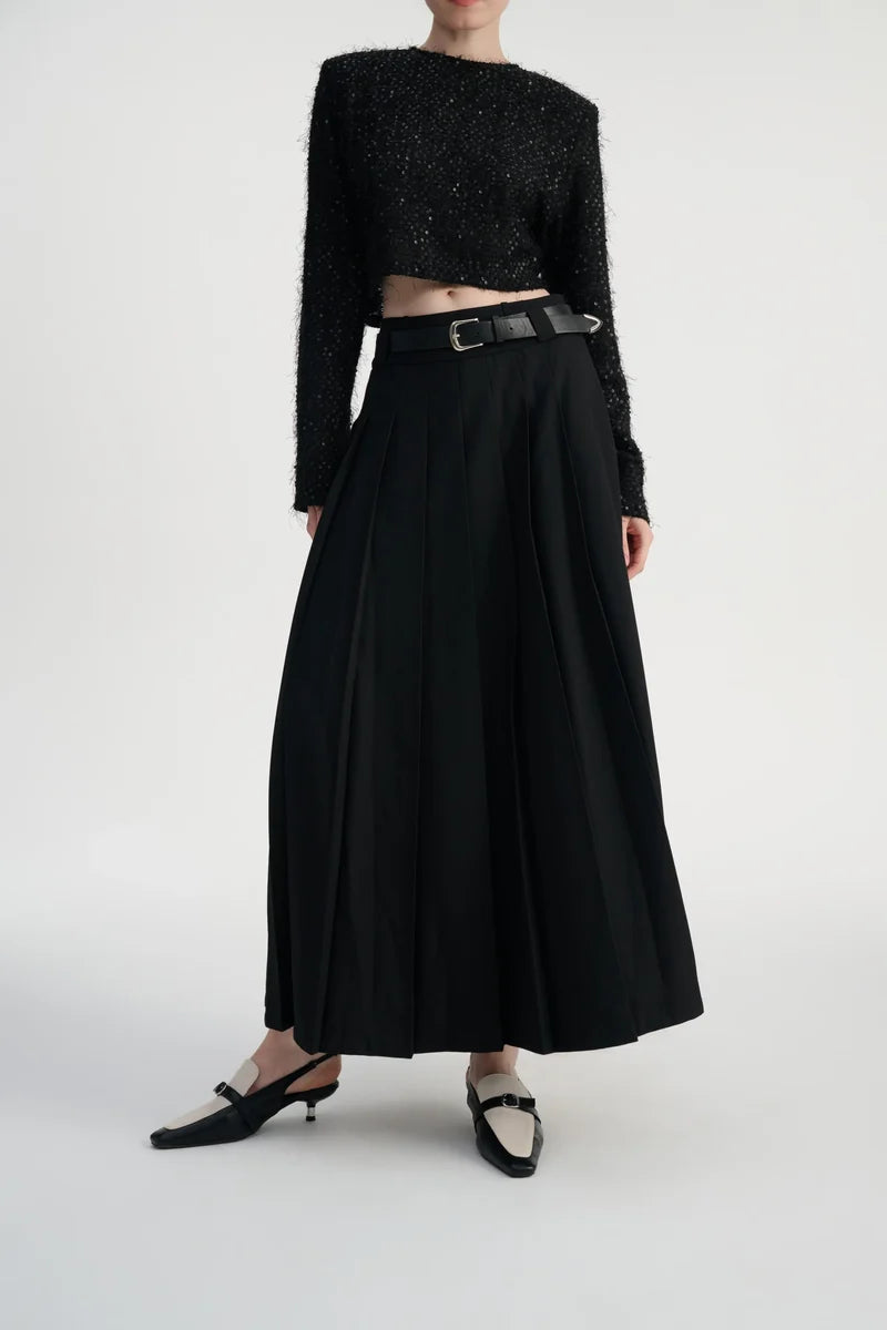 Pleated A-line maxi skirt