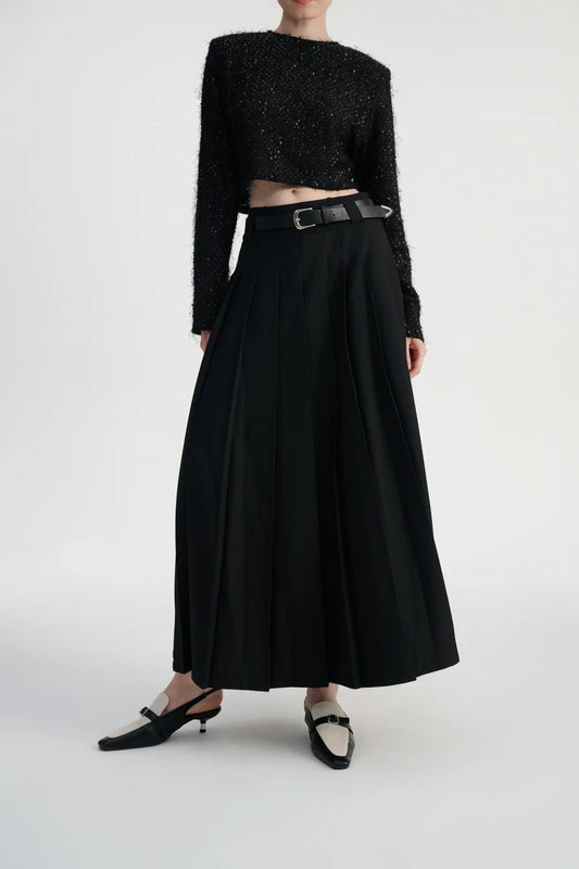 Pleated A-line maxi skirt