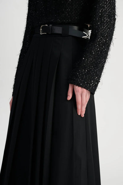 Pleated A-line maxi skirt