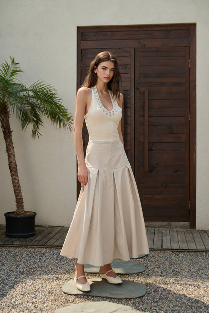 Pleated cotton maxi skirt