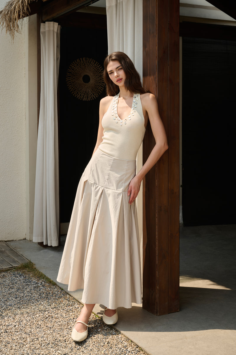 Pleated cotton maxi skirt