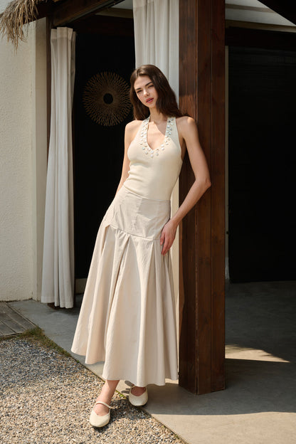 Pleated cotton maxi skirt