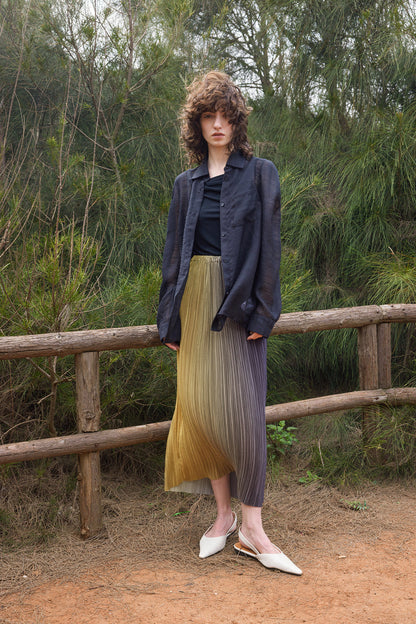 Pleated straight maxi skirt