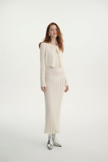 Pointelle cropped cardigan