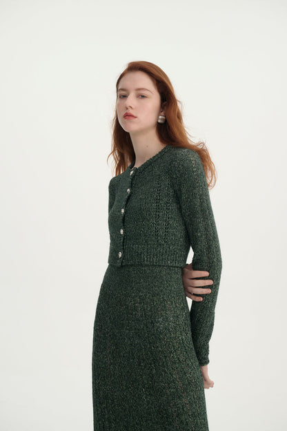 Pointelle cropped cardigan