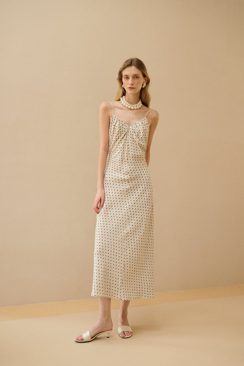 Polka dot cotton linen dress