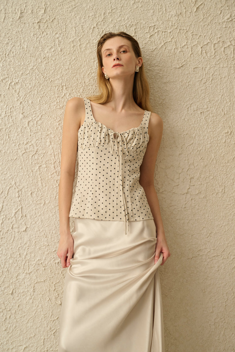 Polka dot cotton linen top