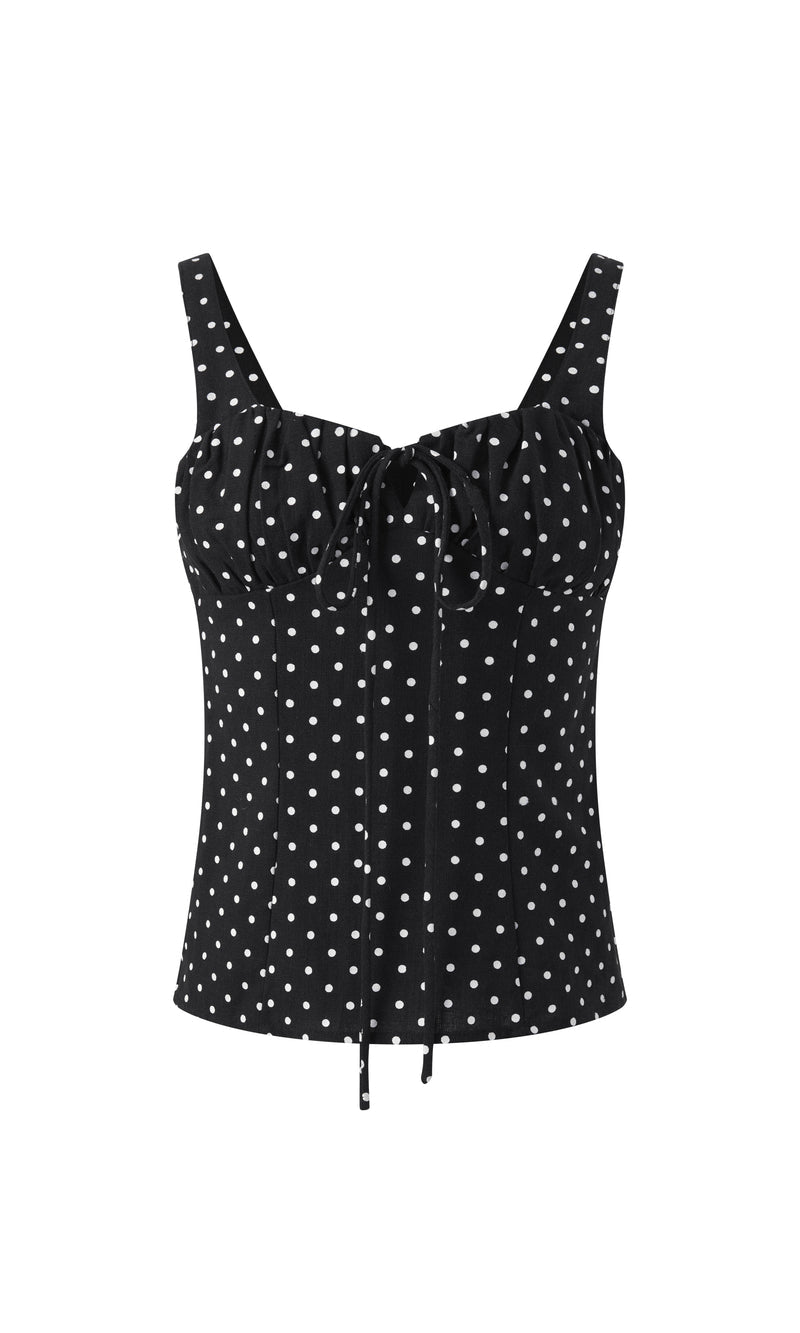 Polka dot cotton linen top