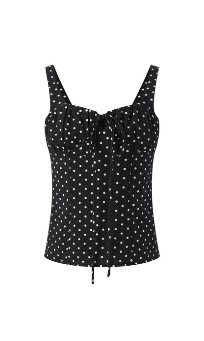 Polka dot cotton linen top