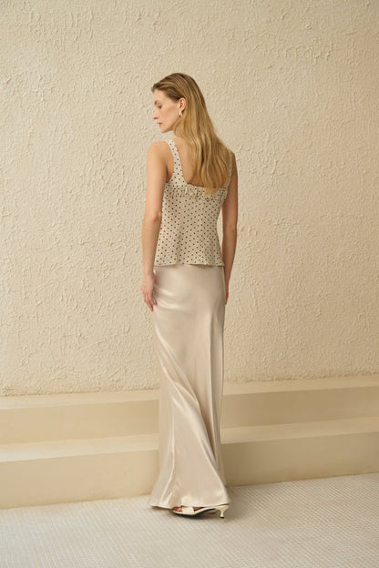 Polka dot cotton linen top