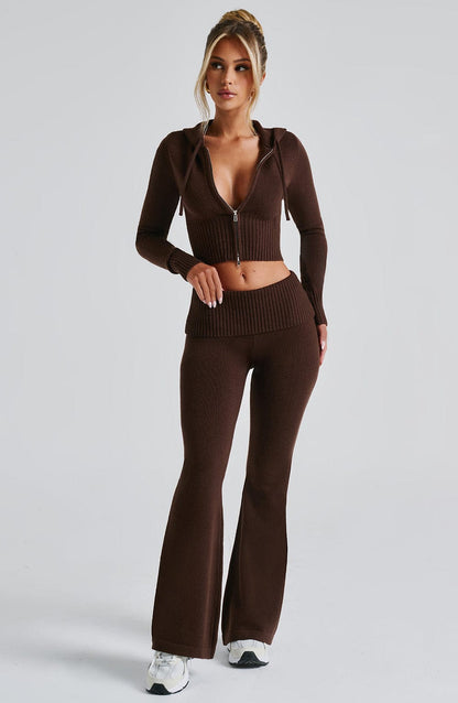 Portia Knit Hoodie - Chocolate Tops Babyboo Fashion Premium Exclusive Design