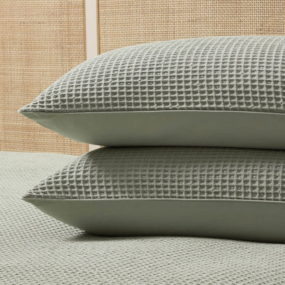 Pair of Portofino Waffle Pillowcases - 200 Thread Count - Cotton - Sage Green - DUSK