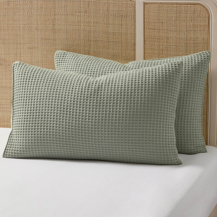 Pair of Portofino Waffle Pillowcases - 200 Thread Count - Cotton - Sage Green - DUSK