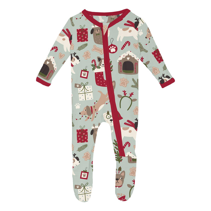 Print Footie with 2 Way Zipper Aloe Christmas Dogs