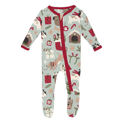 Print Footie with 2 Way Zipper Aloe Christmas Dogs