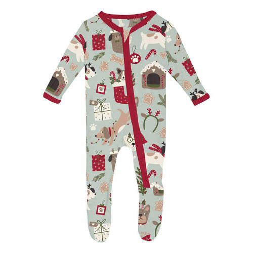 Print Footie with 2 Way Zipper Aloe Christmas Dogs
