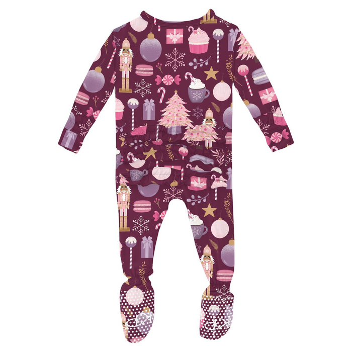 Print Layette Ruffle Footie With 2 Way Zipper Melody Sugar Plum