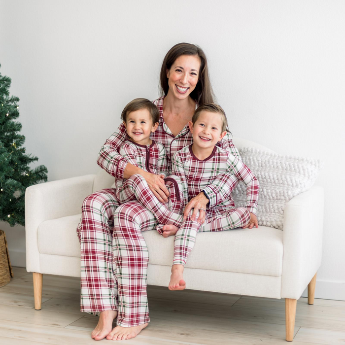 Print Long Sleeve Henley Pajama Set Fireside Plaid