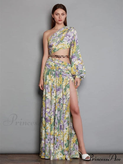 Print Short Sleeve Trendy Drawstring Ruched Party Dress Color 1 / Xs