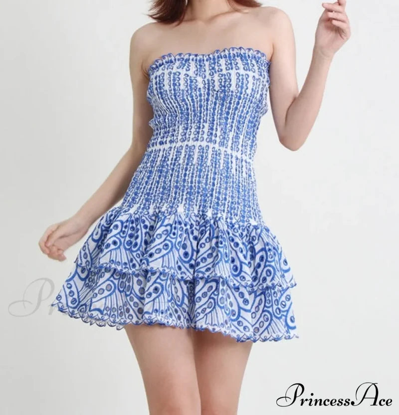 Printed Ruched Stylish Tube Mini Dress