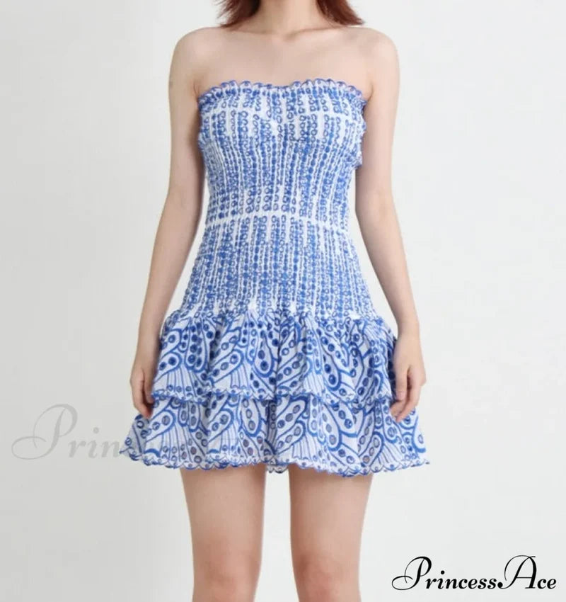Printed Ruched Stylish Tube Mini Dress