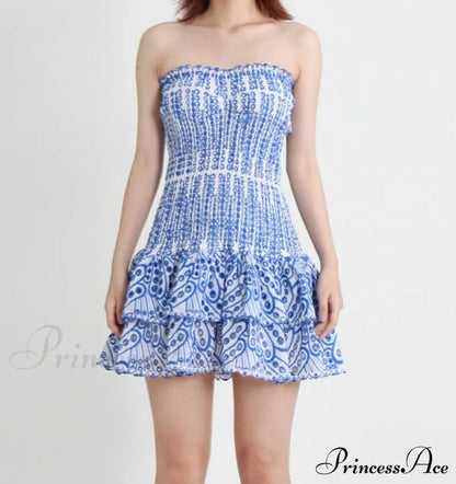Printed Ruched Stylish Tube Mini Dress