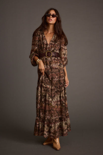 Raindance Floral Long Sleeved Maxi Dress paired with complementary accessories for a polished look.