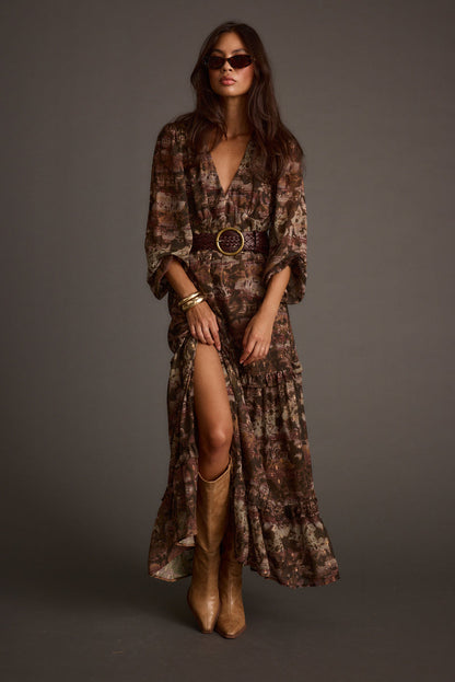 Additional view of the Raindance Floral Long Sleeved Maxi Dress from a different perspective.