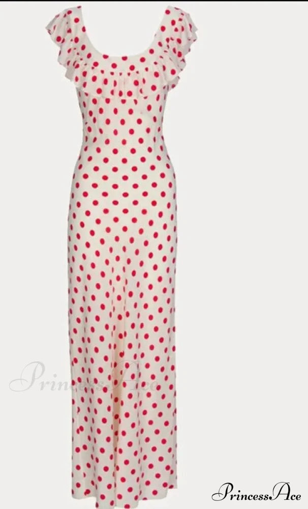 Red Polka Dot Charming Off Shoulder Maxi Dress Dresses