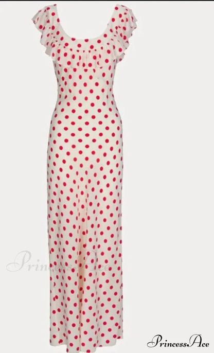 Red Polka Dot Charming Off Shoulder Maxi Dress Dresses