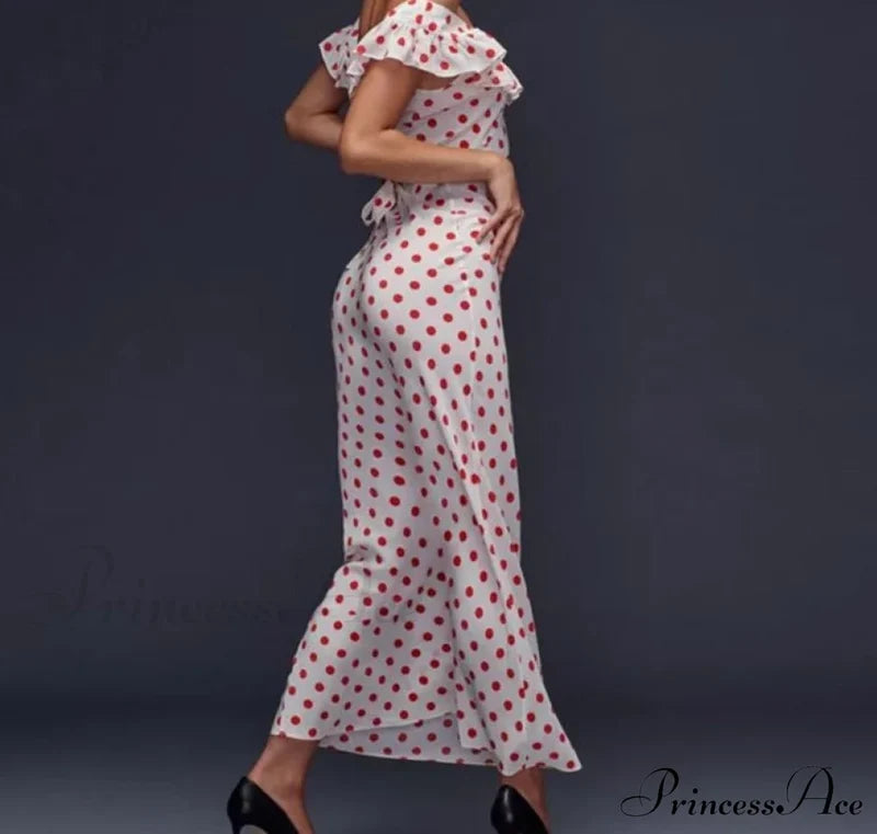Red Polka Dot Charming Off Shoulder Maxi Dress Dresses