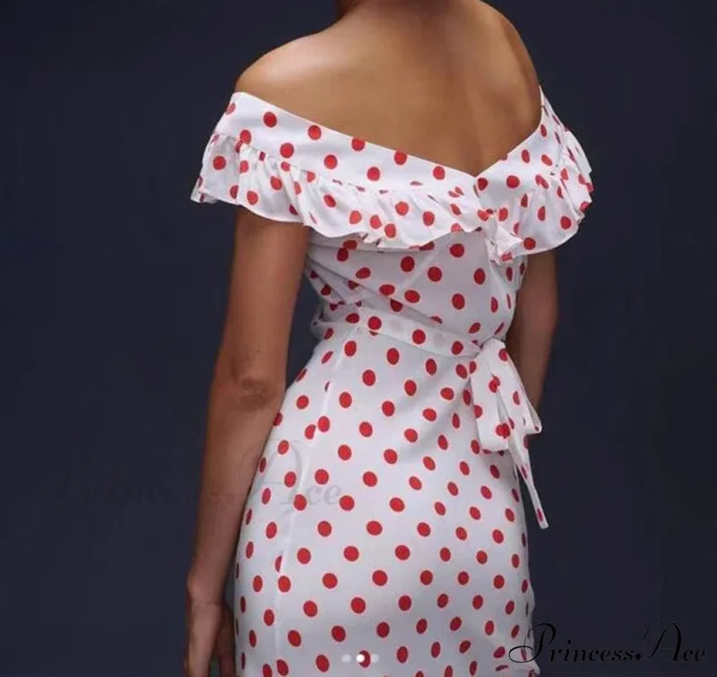 Red Polka Dot Charming Off Shoulder Maxi Dress Dresses