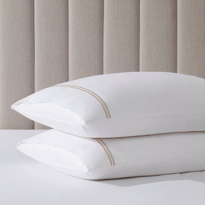 Pair of Regent Embroidered Classic Pillowcases - 400 Thread Count Sateen - Natural - DUSK