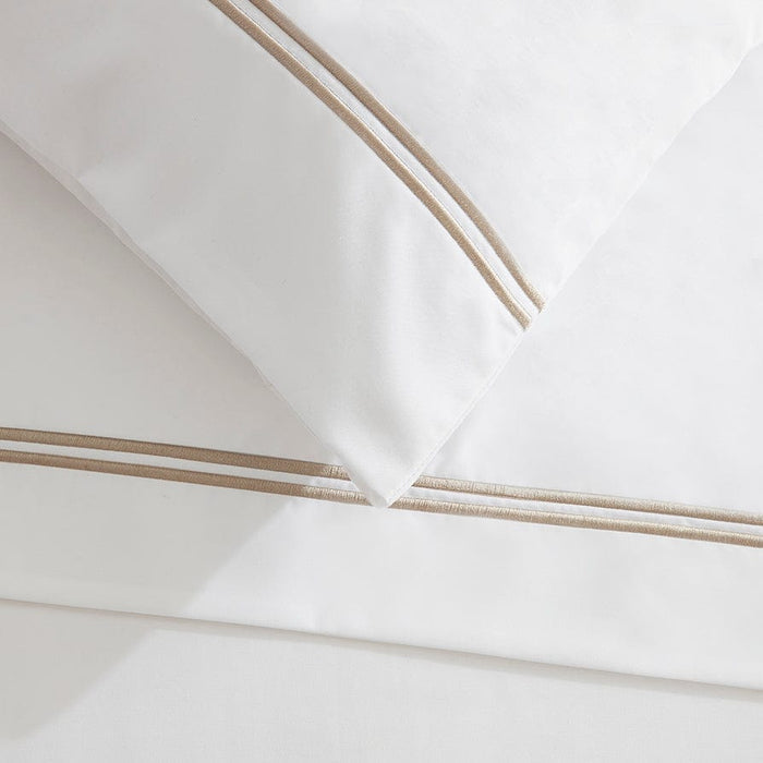Regent Embroidered 100% Cotton Pair of Classic Pillowcases 400 Thread Count - Natural