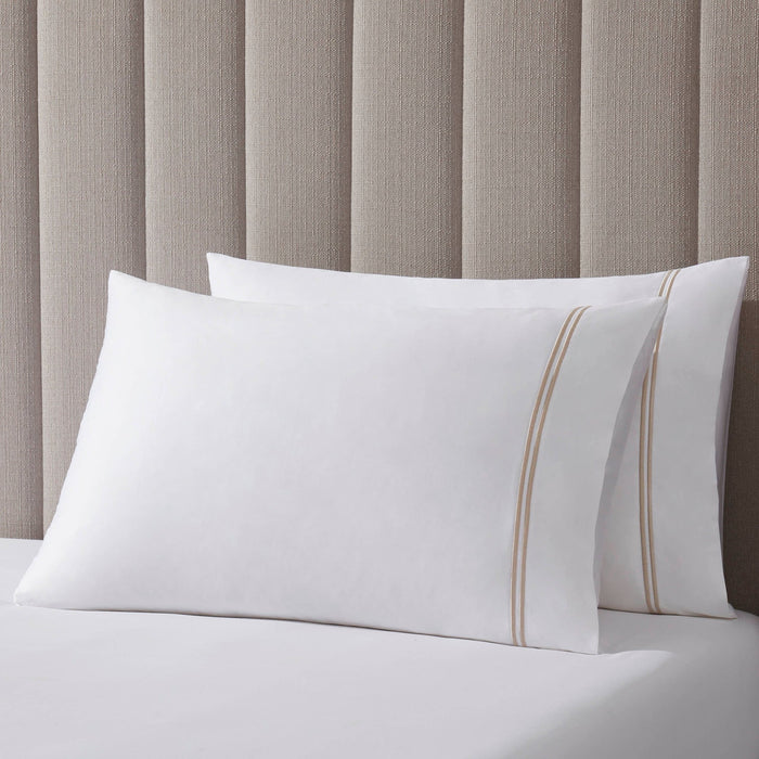 Pair of Regent Embroidered Classic Pillowcases - 400 Thread Count Sateen - Natural - DUSK