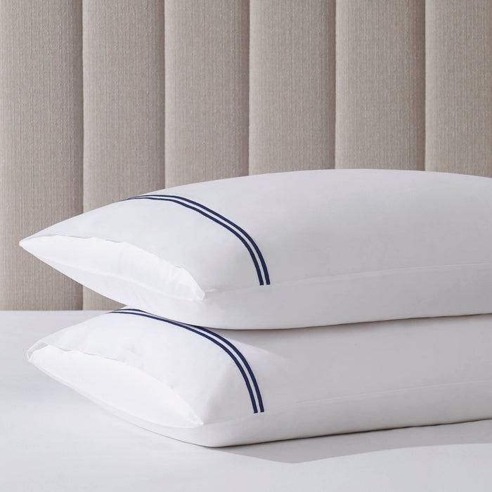 Pair of Regent Embroidered Classic Pillowcases - 400 Thread Count Sateen - Navy - DUSK