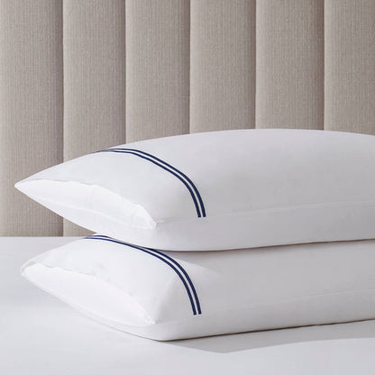 Pair of Regent Embroidered Classic Pillowcases - 400 Thread Count Sateen - Navy - DUSK