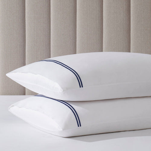 Pair of Regent Embroidered Classic Pillowcases - 400 Thread Count Sateen - Navy - DUSK