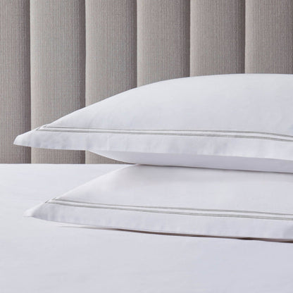 Pair of Regent Embroidered Oxford Pillowcases - 400 Thread Count Sateen - Grey - DUSK