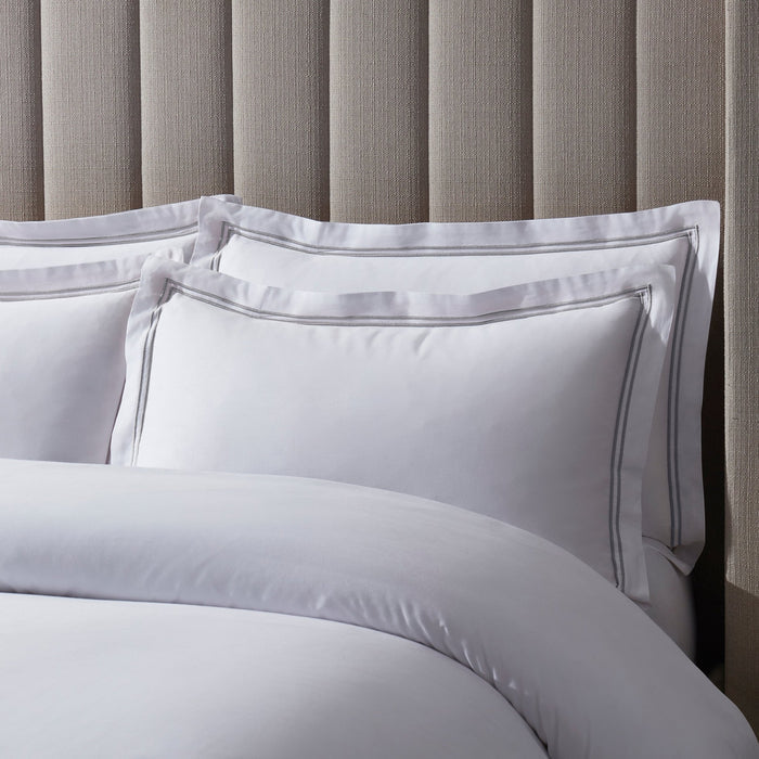 Pair of Regent Embroidered Oxford Pillowcases - 400 Thread Count Sateen - Grey - DUSK