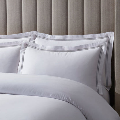 Pair of Regent Embroidered Oxford Pillowcases - 400 Thread Count Sateen - Grey - DUSK
