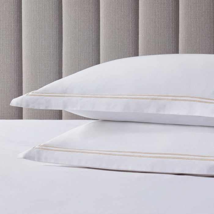 Pair of Regent Embroidered Oxford Pillowcases - 400 Thread Count Sateen - Natural - DUSK