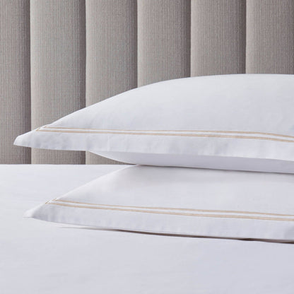 Pair of Regent Embroidered Oxford Pillowcases - 400 Thread Count Sateen - Natural - DUSK