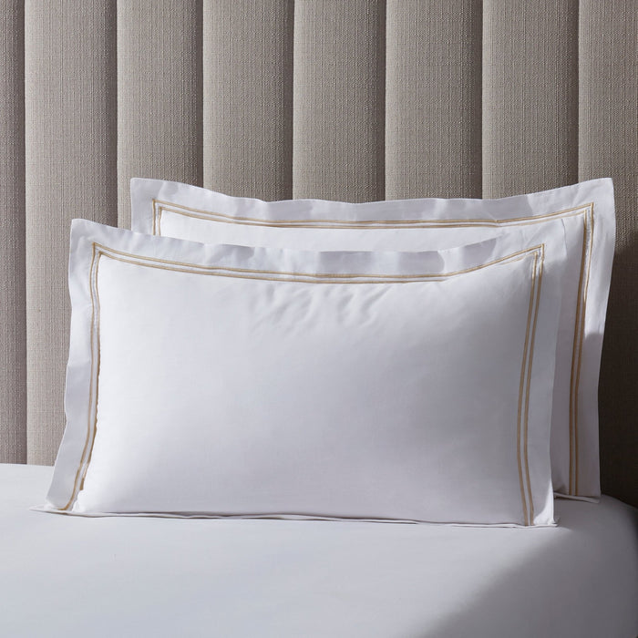 Pair of Regent Embroidered Oxford Pillowcases - 400 Thread Count Sateen - Natural - DUSK