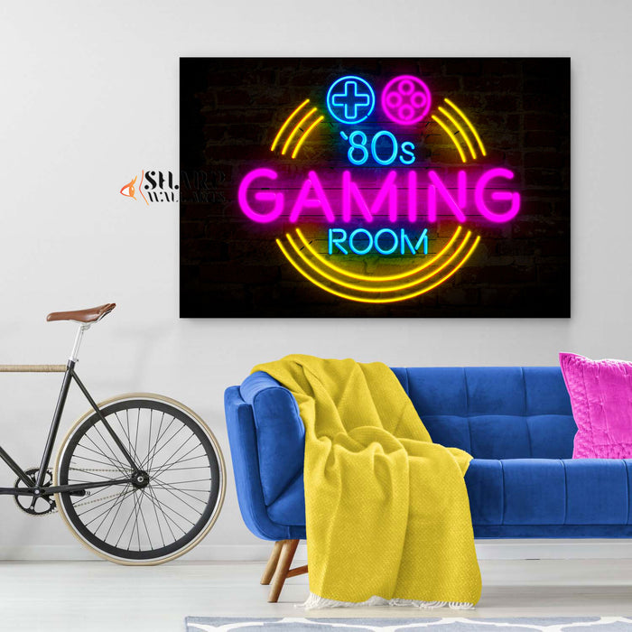 Retro Neon Gaming Sign Canvas Wall Art
