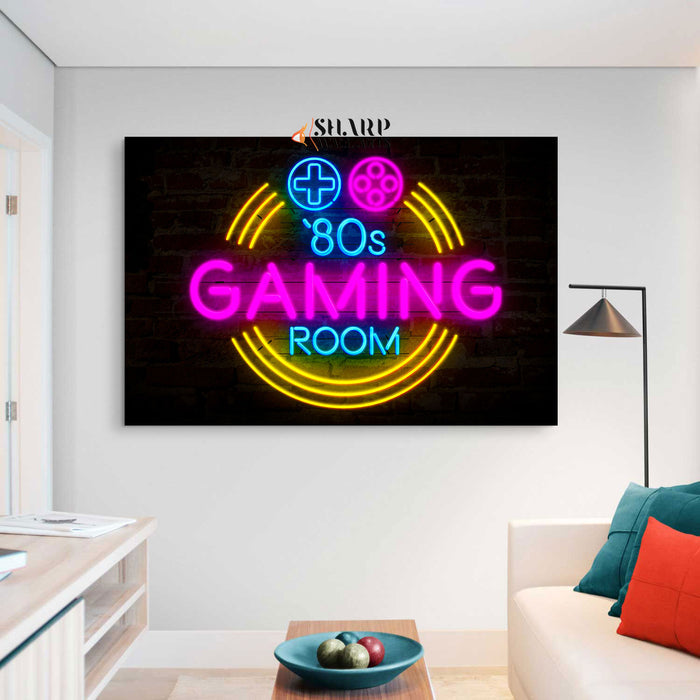 Retro Neon Gaming Sign Canvas Wall Art