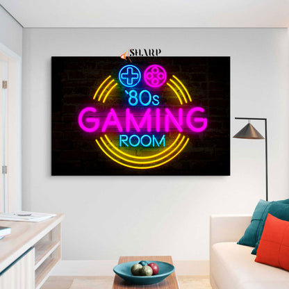 Retro Neon Gaming Sign Canvas Wall Art