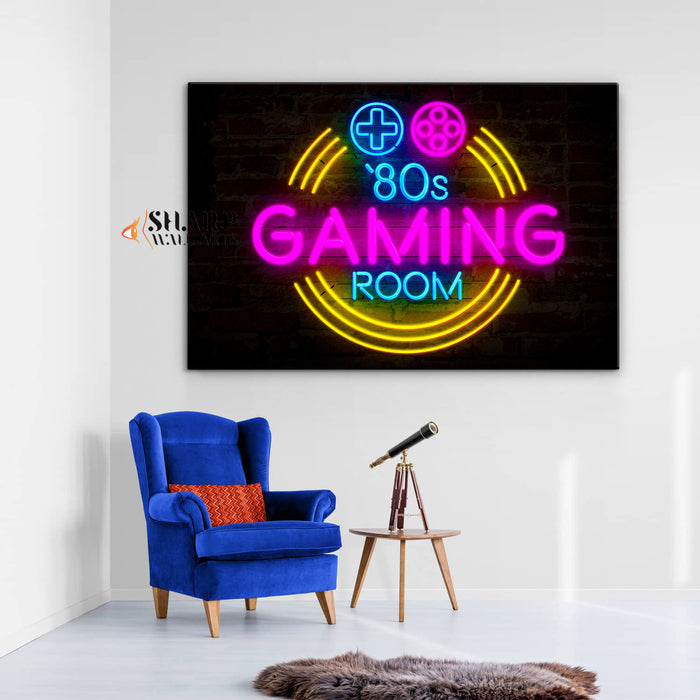 Retro Neon Gaming Sign Canvas Wall Art