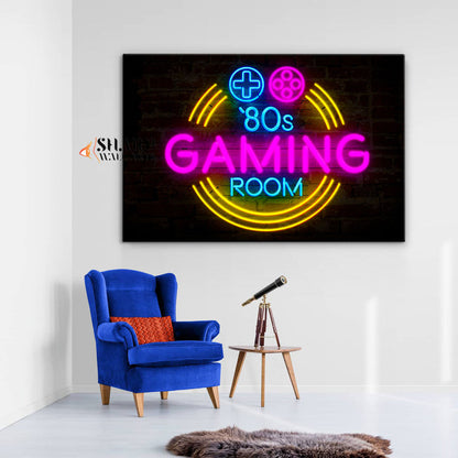 Retro Neon Gaming Sign Canvas Wall Art