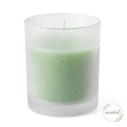 Green-Vanilla Lime scented candle in frosted glass candle holder